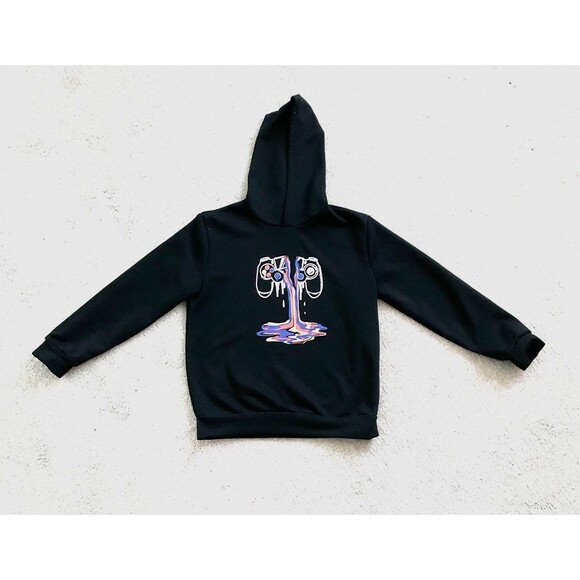 SHEIN-Black Hoodie with Game Controller Logo-Boys Size 10 - Picture 2 of 5